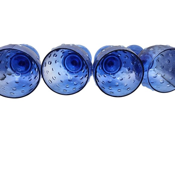 Libbey Hobnail Cobalt Blue Glass Goblets Set Of 4 Unique Textured Drinkware - Picture 8 of 12